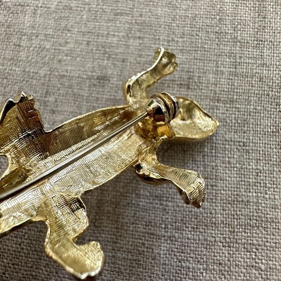 Vintage Lizard Salamander Gold Tone Brooch Clear Rhinestone Eyes Pin 2.75" - Picture 10 of 10